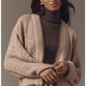 Elegant Tan Sequin Cardigan